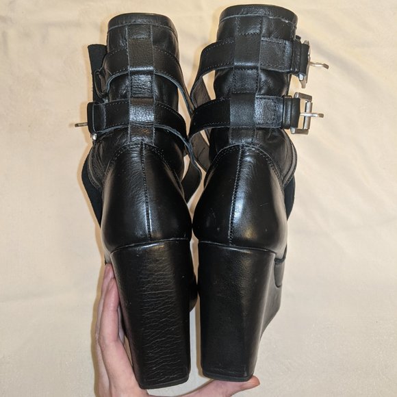 Swedish Designer Carin Wester Black Wedge Leather boots - Picture 4 of 8